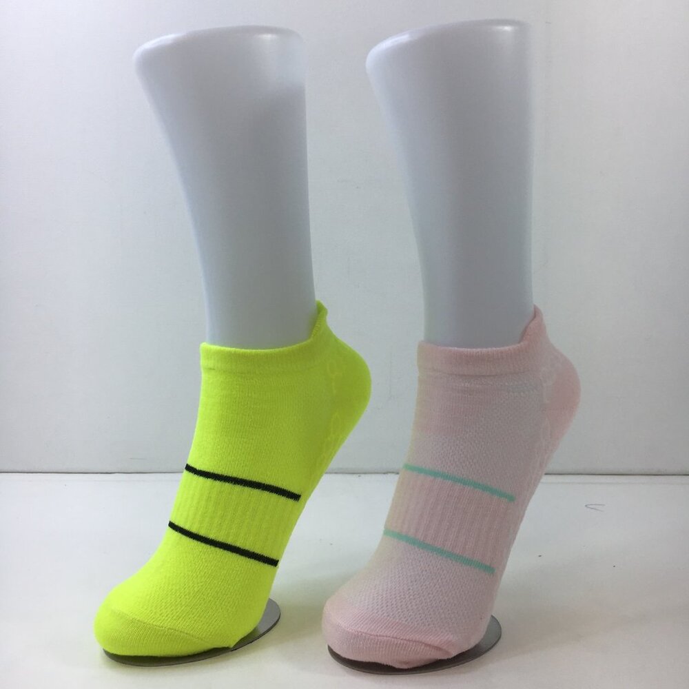Womens Ankle Socks Set 2 Stripes Neon Yellow Pink Black Blue